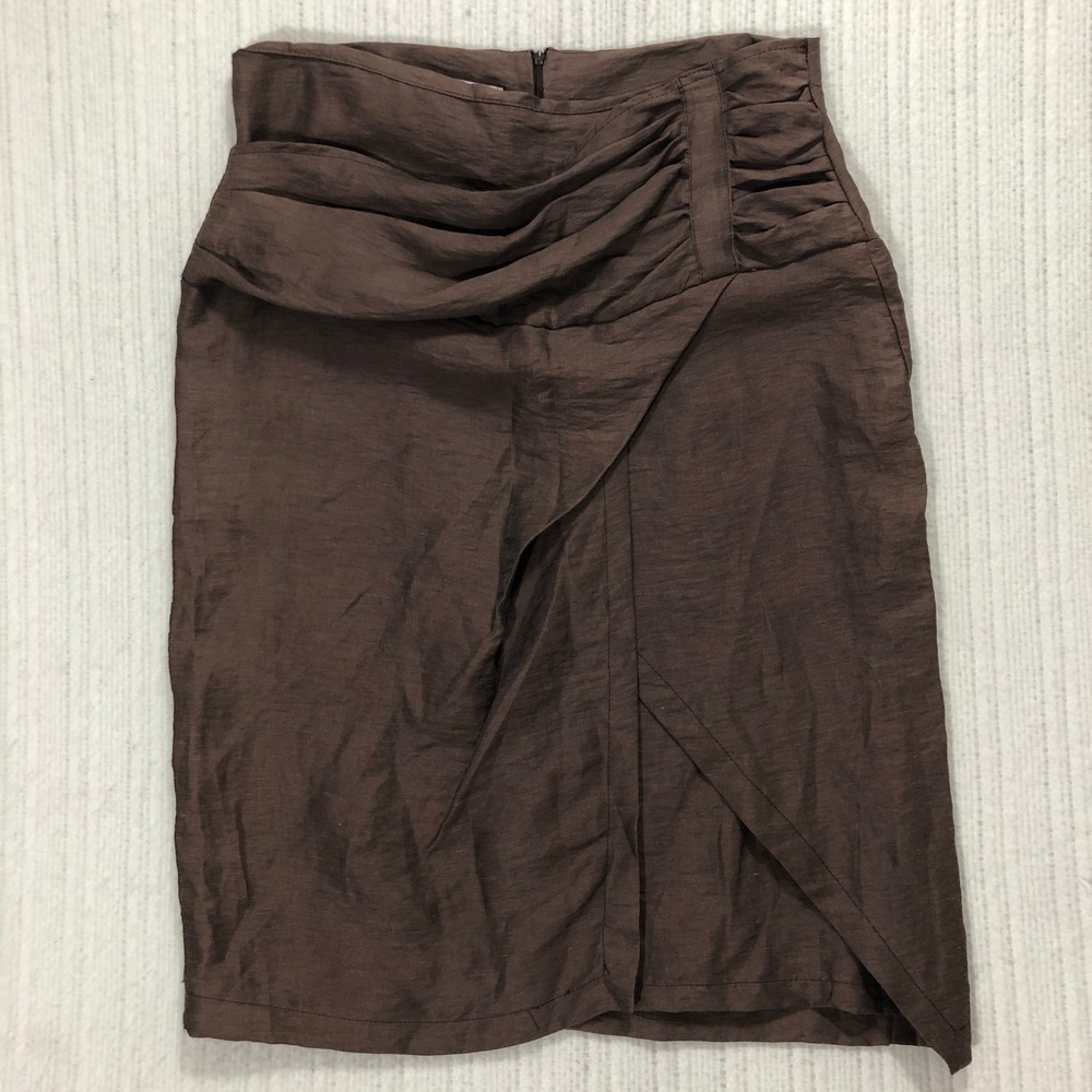 Alma Mater Ruched Tulip Skirt Made in Italy High Waist Party Cocktail Brown XXXL